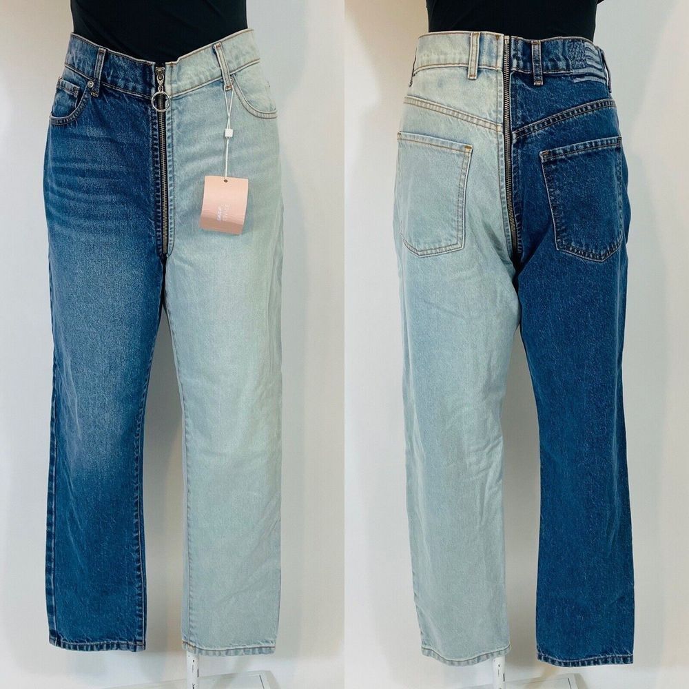 Revice Yin Yang Jeans Size 31 Womens High Rise All Around Zipper Two Tone Blue